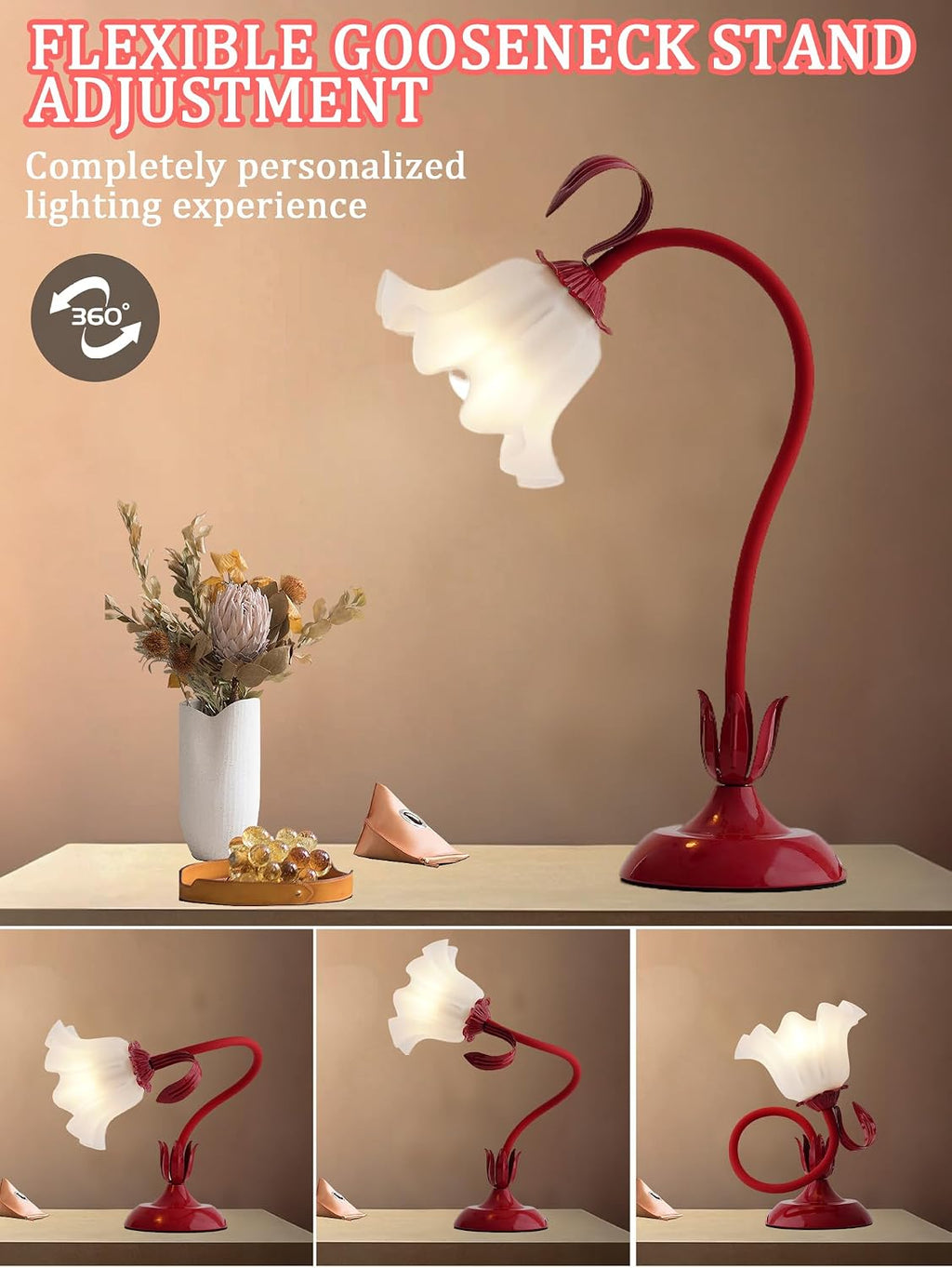 Aqdzcnf Flower Table Lamp, LED Reading Light Bedside Vintage Flower Night Light,3 Colors Modes Kawaii Bedside Lamps Decor, Living Room Bedroo…