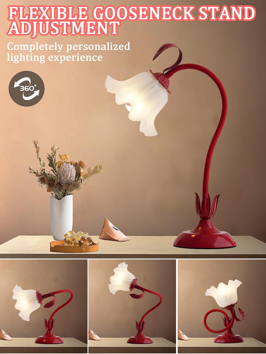 Aqdzcnf Flower Table Lamp, LED Reading Light Bedside Vintage Flower Night Light,3 Colors Modes Kawaii Bedside Lamps Decor, Living Room Bedroo…