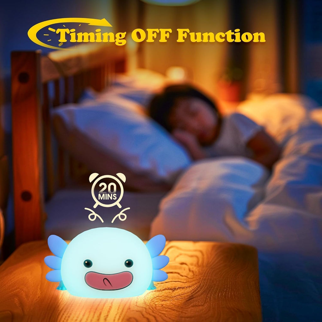 UNEEDE Axolotl Night Light for Kids, Animal Silicone Nursery Night Lamp, Rechargeable Table Lamp Bedside Lamp, Cute Room Decor Night…