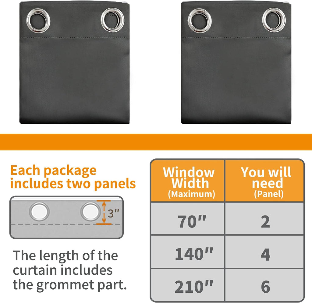 YoungsTex Dark Grey Blackout Curtains 72 Inches Length for Bedroom - Thermal Insulated with Grommet Room Darkening Window Drapes for Living…