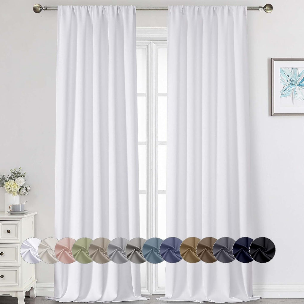 WelvetBLK Extra Long White Curtains for Bedroom Living Room 108 Inches Long 2 Panels Set, Soft Solid Light Filtering Thermal Insulated Wind…