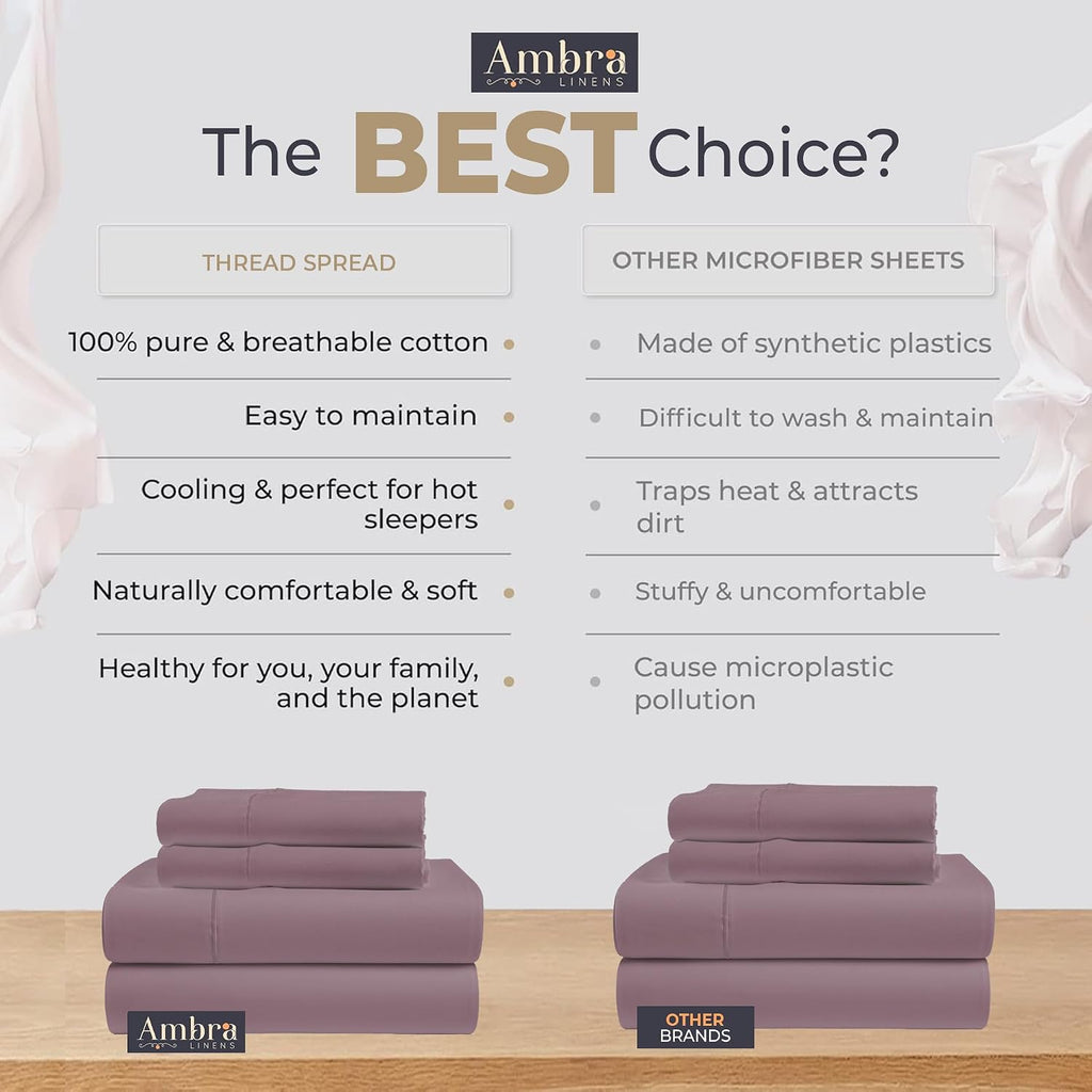 Ambra Linens 100% Organic Cotton Sheets Cal King Size - 4 PC Organic California King Sheet Sets Soft, Comfy, Breathable & Cooling - 16” Dee…