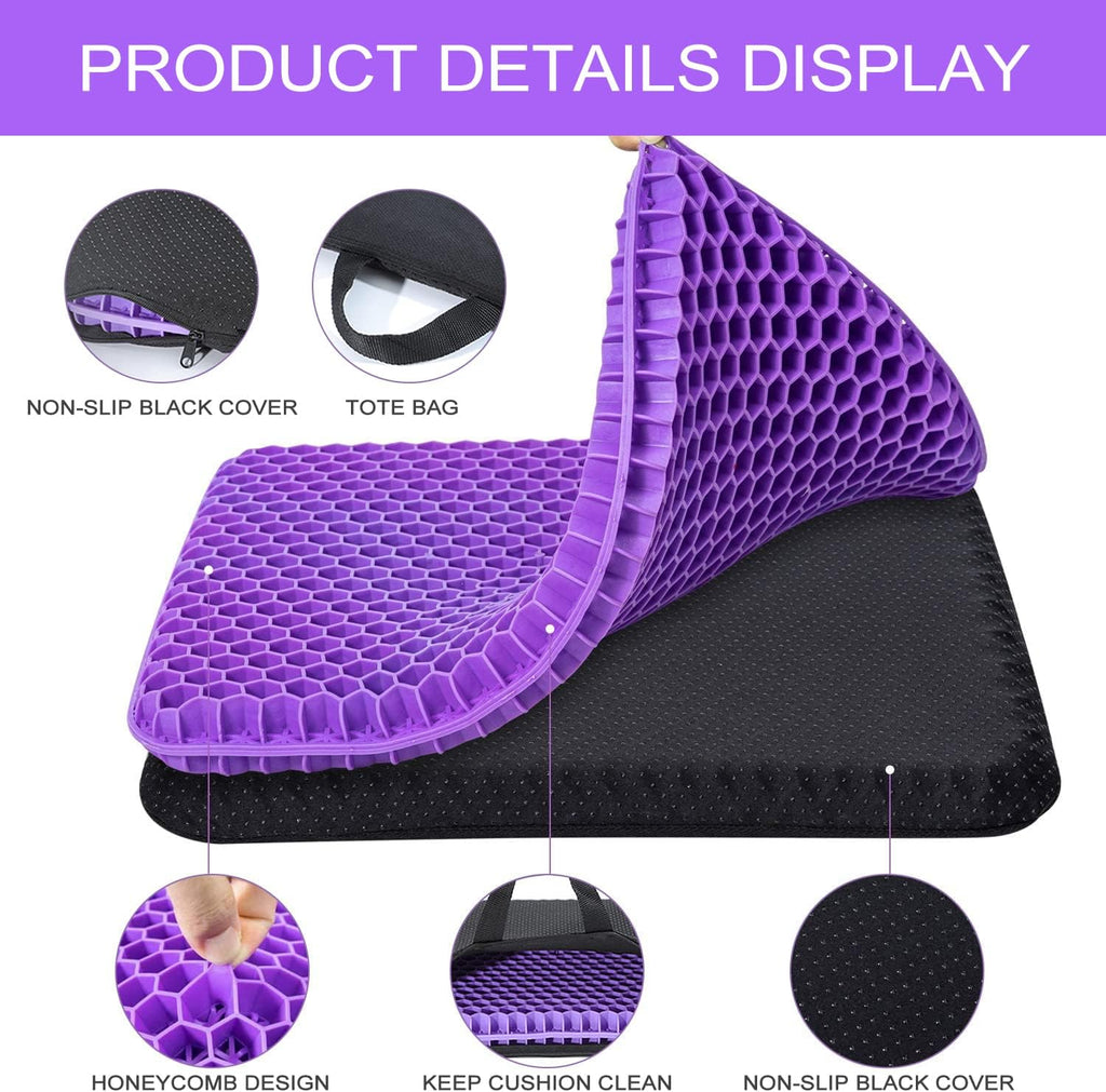 Fzitiy Gel Seat Cushion, for Long Sitting -Double Thick Gel Seat Cushion Breathable Honeycomb Chair Cushion with Non-Slip Cover for Office…