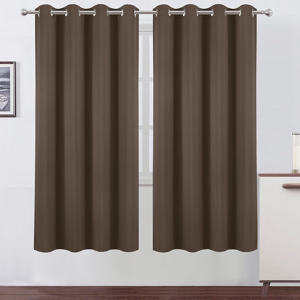 Lemomo Chocolate Brown Thermal Blackout Curtains/52 x 72 Inch/Set of 2 Panels Room Darkening Curtains for Bedroom 72 Inch silver