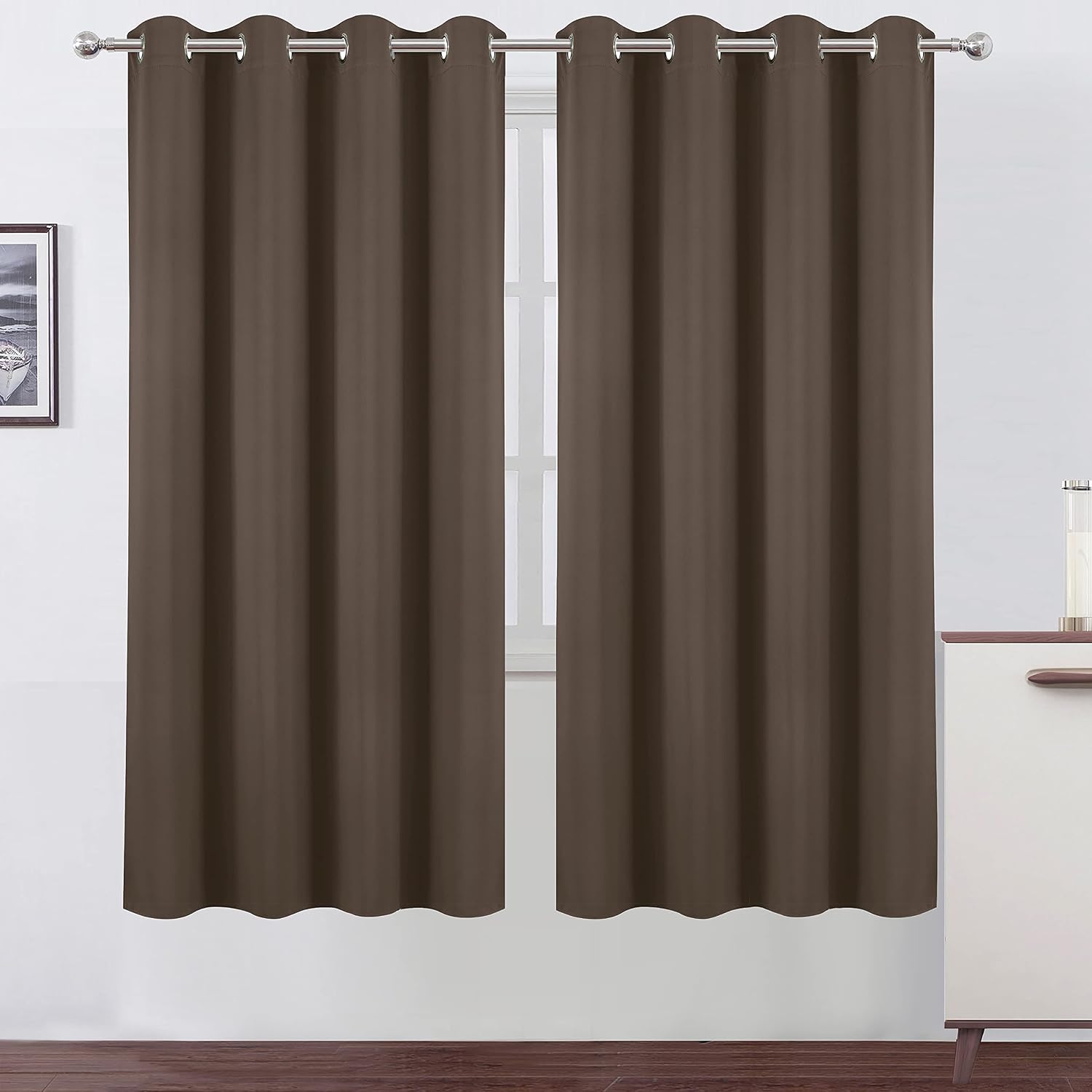 Lemomo Chocolate Brown Thermal Blackout Curtains/52 x 72 Inch/Set of 2 Panels Room Darkening Curtains for Bedroom 72 Inch silver
