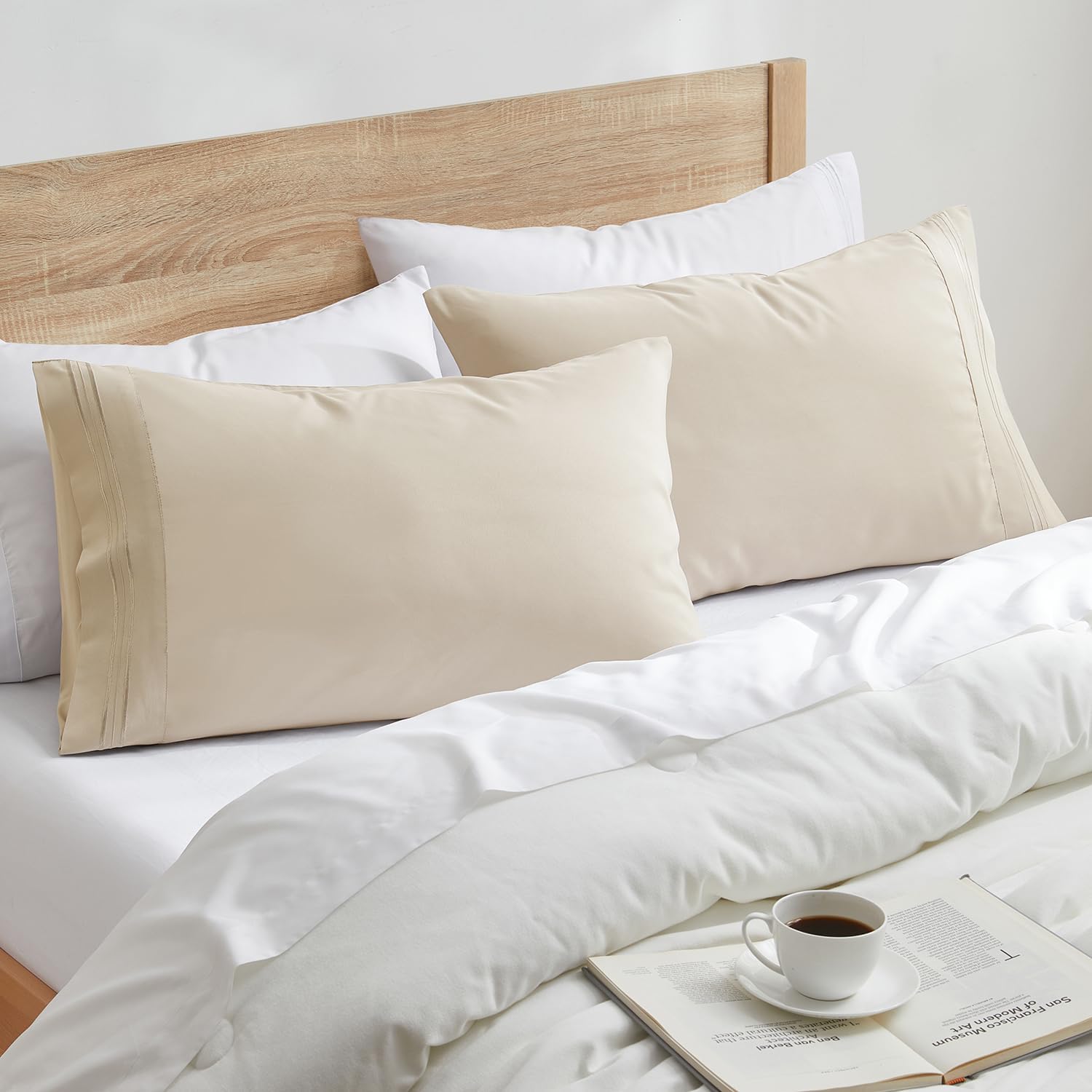 Nestl King Beige Microfiber Pillowcase, 2 - Soft, 1800 Thread Count, Envelope Closure, Set of 2, 20x40 Inches cotton