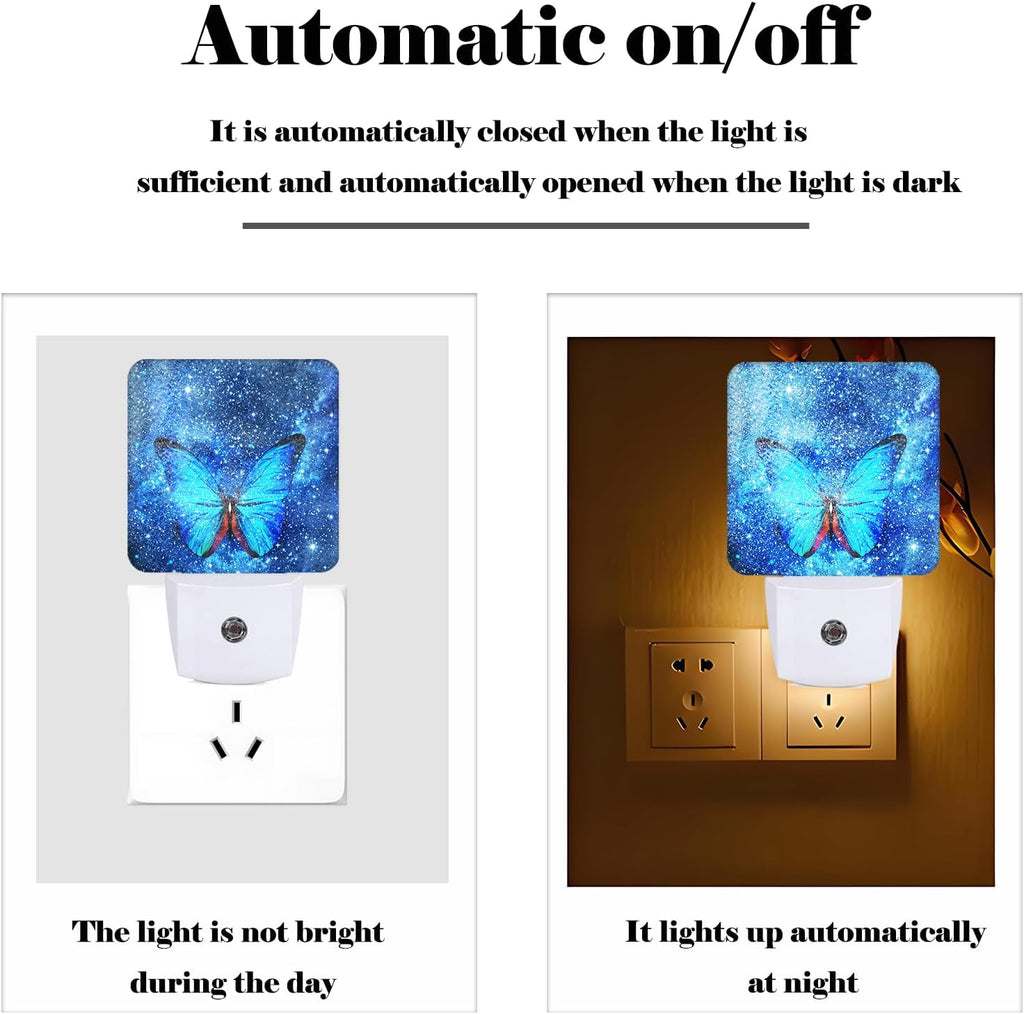 Stars Shining and Blue Butterflies Night Light, Plug-in Night Lights with Dusk-to-Dawn Sensor for Stairway, Hallway, Bedroom Sleep Friendly…