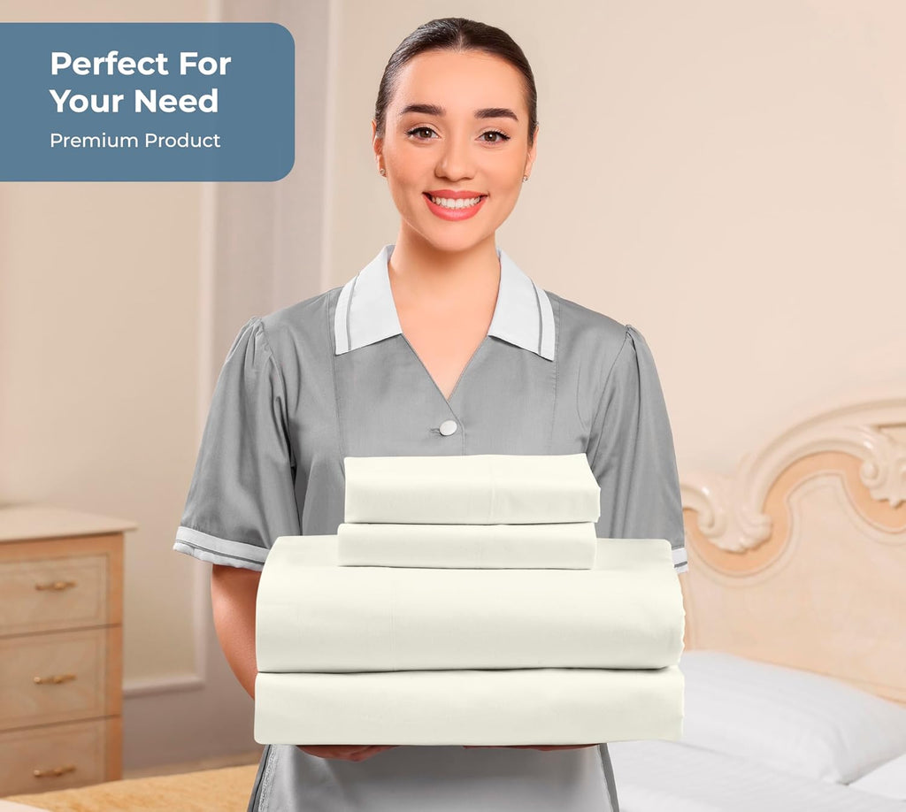 Royalelinens ROYALE LINENS 100% Organic Cotton Queen Sheet Set - Percale Weave - 4 Pieces Set - 1 Flat, 1 Deep Pocket Fitted Sheet and 2 Pi…