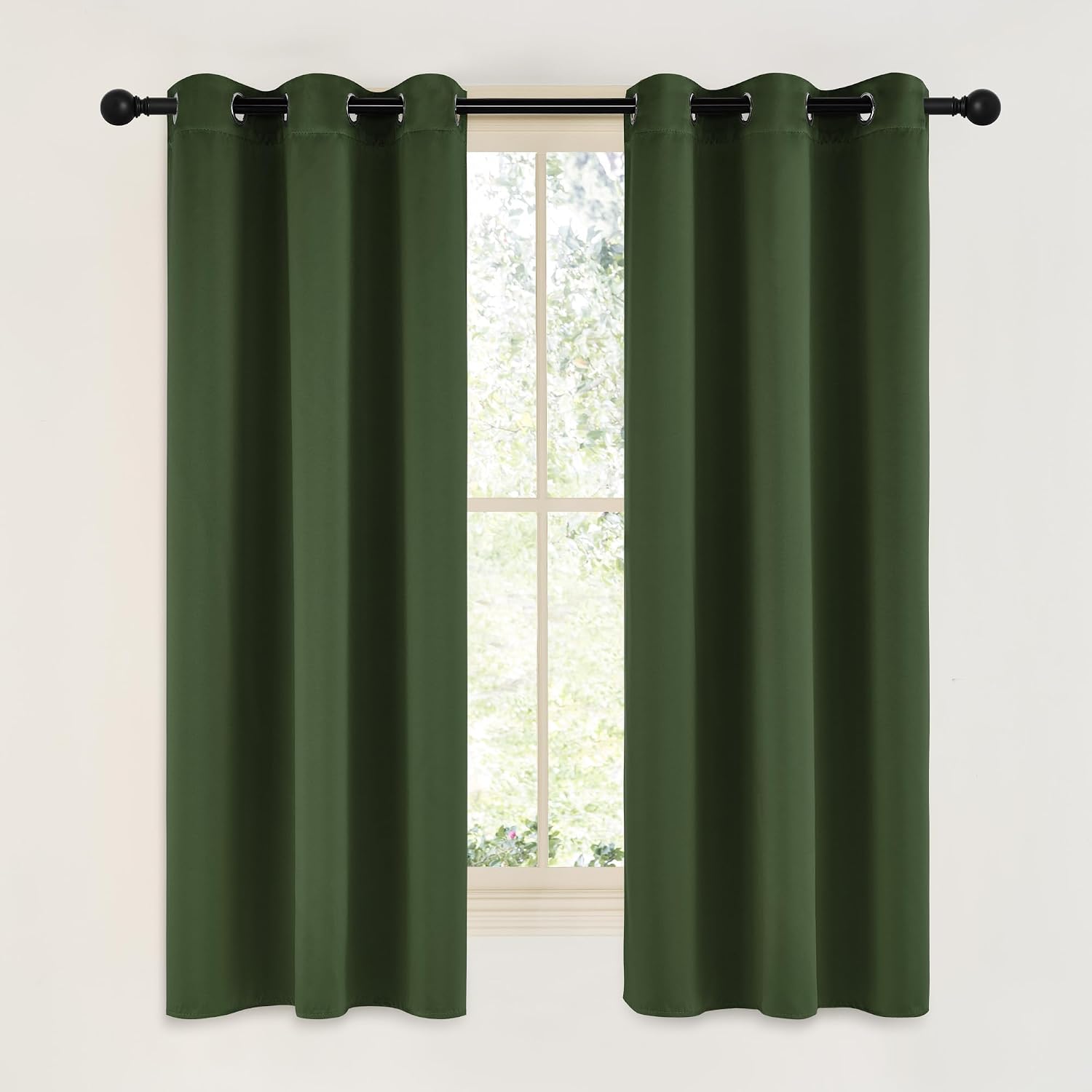 NICETOWN Dark Green Blackout Cafe Satin Curtains for Small Windows, 42" Wide by 63" Long, 2 Panels, Grommet Noise Reducing Faux Silk…