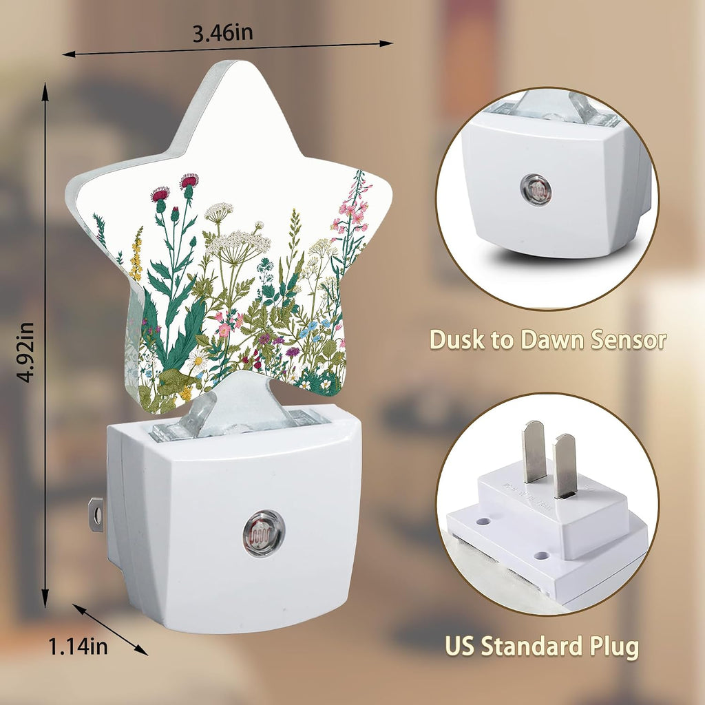 Herbs Wild Flowers Night Lights Plug in Wall Lamp Smart Dusk to Dawn Sensor for Home Decorative, Kids Room Bedroom Bathroom Kitchen…