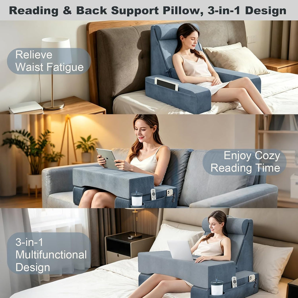 COZEER 3‐in‐1 Reading Pillow for Bed with Adjustable Independent Lumbar Support & Headrest, Wedge Pillow Set for After Surgery with…