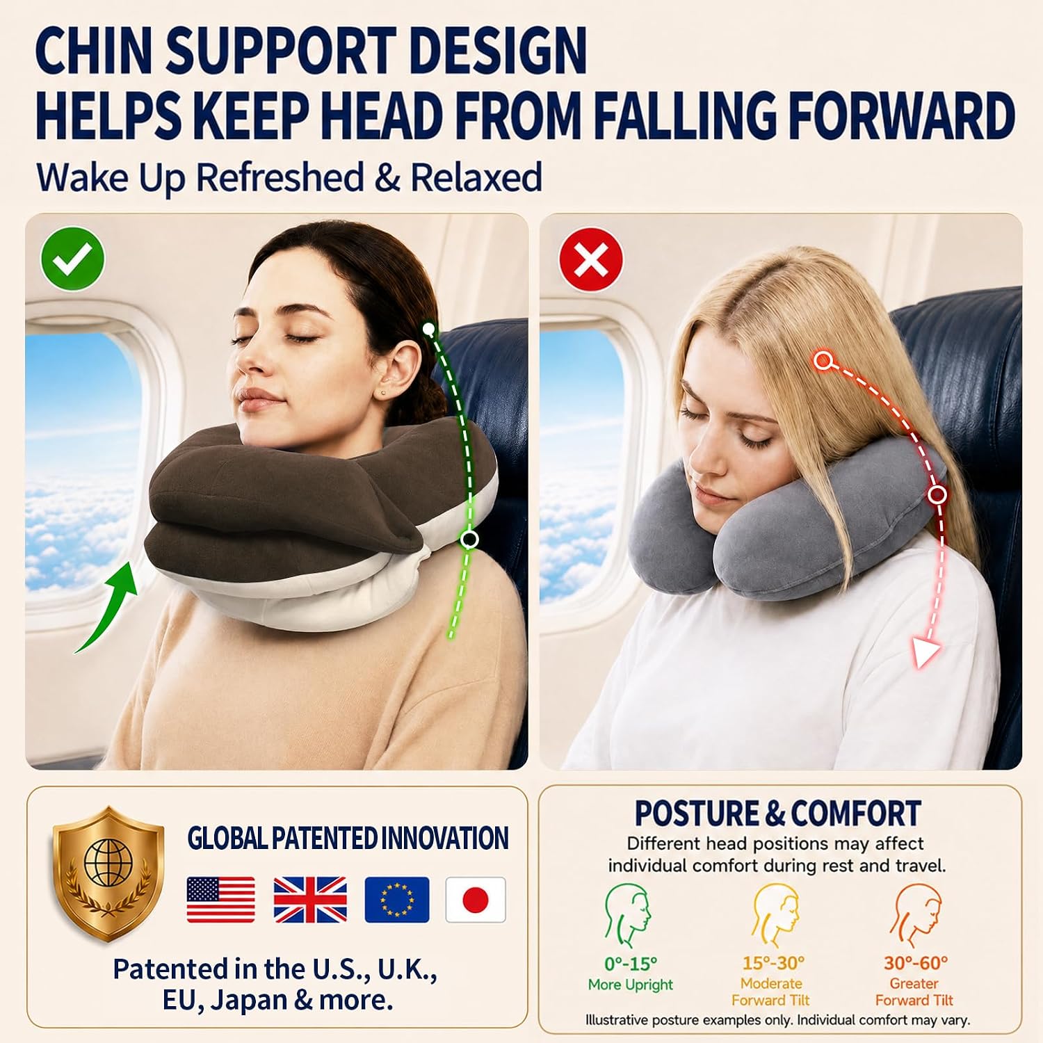 BUYUE Travel Neck Pillows for Airplanes, Memory Foam 360° Head Support Sleep for Long Flight, Skin-Friendly & Breathable, Kit with Eye…
