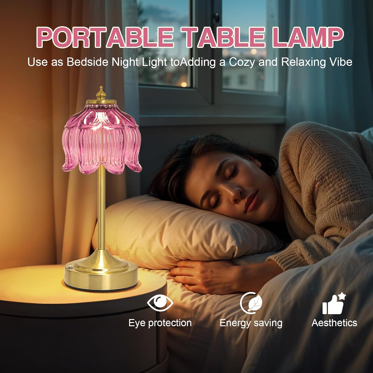 Crkwos Cordless Lotus Flower Table Lamp, 5200mAh Rechargeable Battery Operated Portable Lamp, 3-Color Dimmable Touch Control Small D…