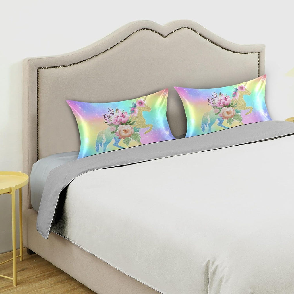Blueangle Rainbow Unicorn Satin Pillowcase for Hair and Skin Silk Pillowcase, Standard Size(20x26 inches) - Satin Pillow Covers with…