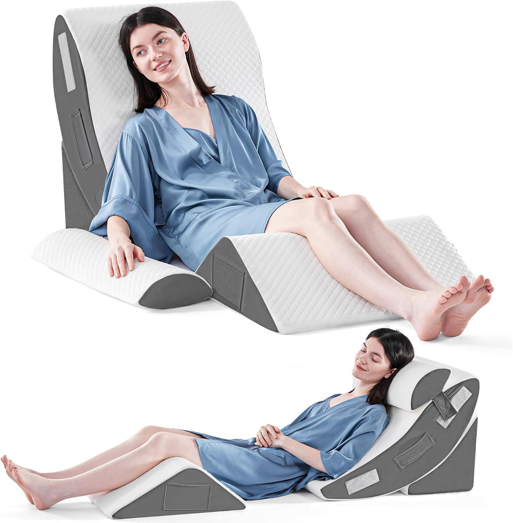 Yojoker 4PCS Orthopedic Bed Wedge Pillow Set for Sleeping, Post Surgery Foam Pillow for Body, Back and Leg, Triangle Adjustable Support Pi…