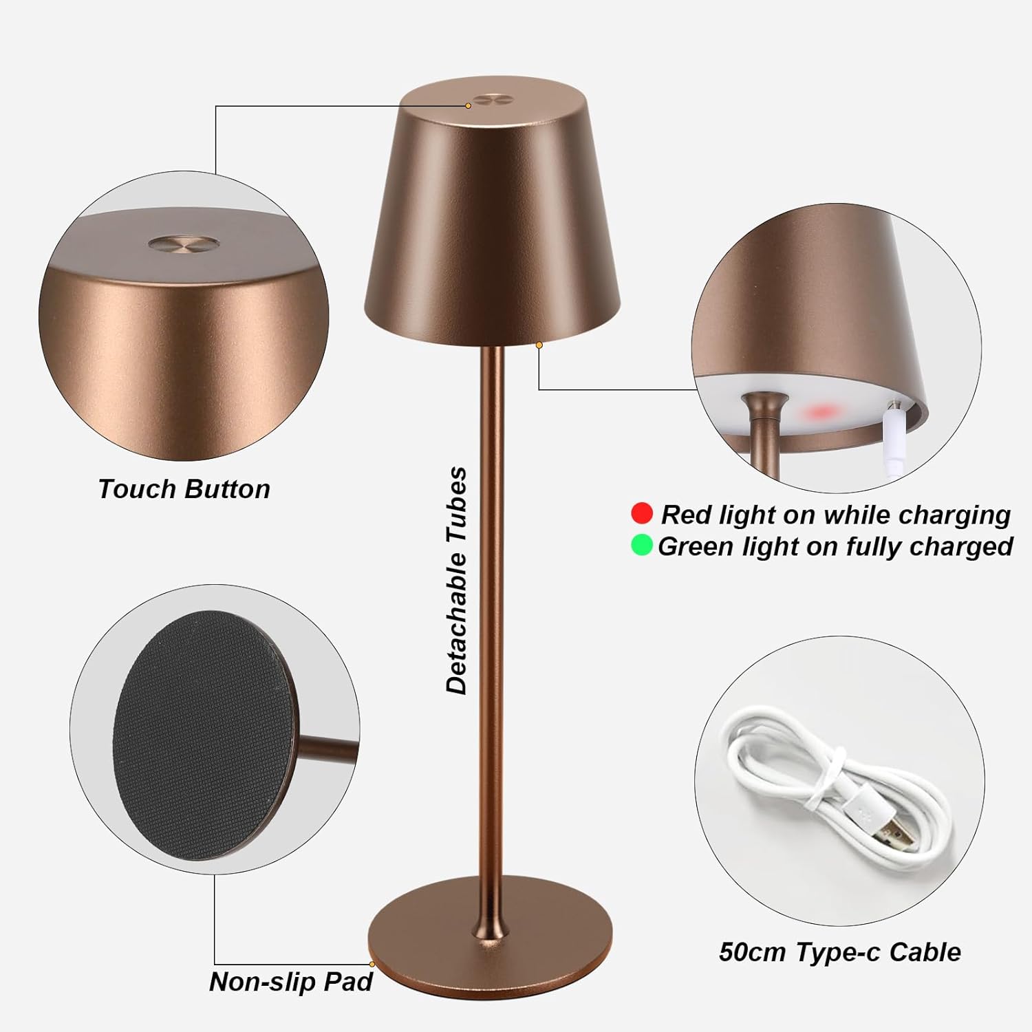 Cordless Table Lamp Rechargeable Brown - KK 2 Pack 5000mAH Battery Operated Lamp for Counter, 3 Color Stepless Dimming Wireless Lamp for…