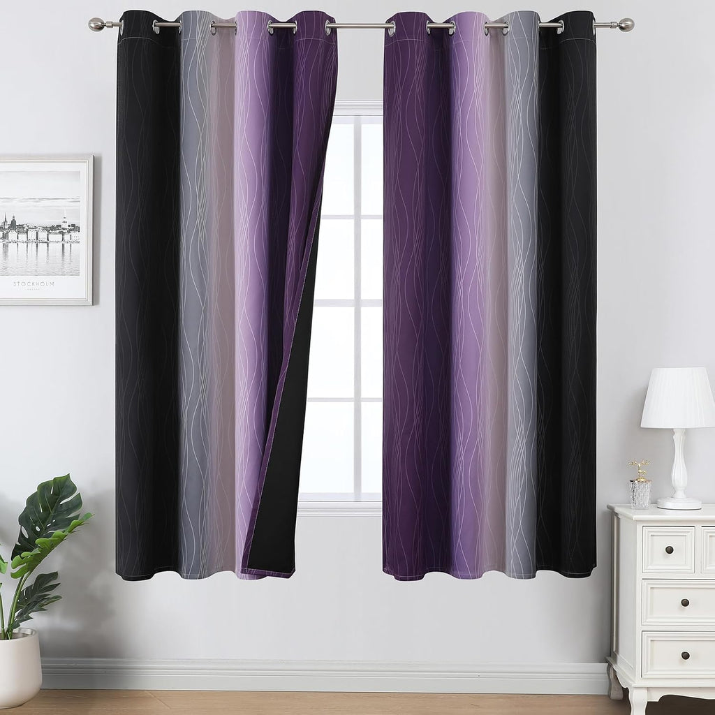 Estelartextiler Estelar Textiler Black and Purple Ombre Blackout Curtains for Bedroom, Full Room Darkening Grommet Curtains for Living Room…
