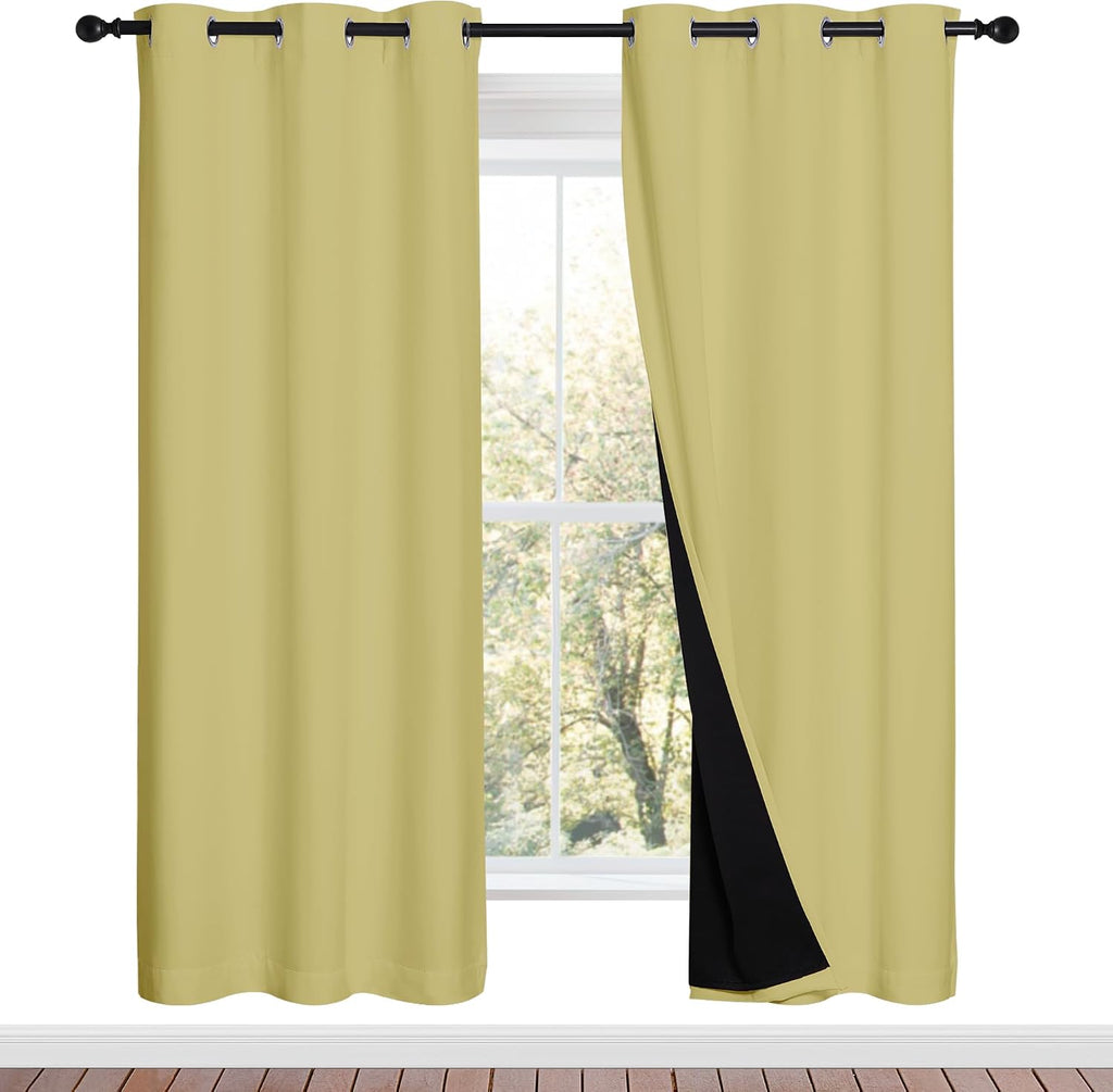 Nicetown Paler Yellow Full Shade Curtain Panels, Pair of Energy Smart & Noise Blocking Out Blackout Drapes for Dining Room Window, Thermal…