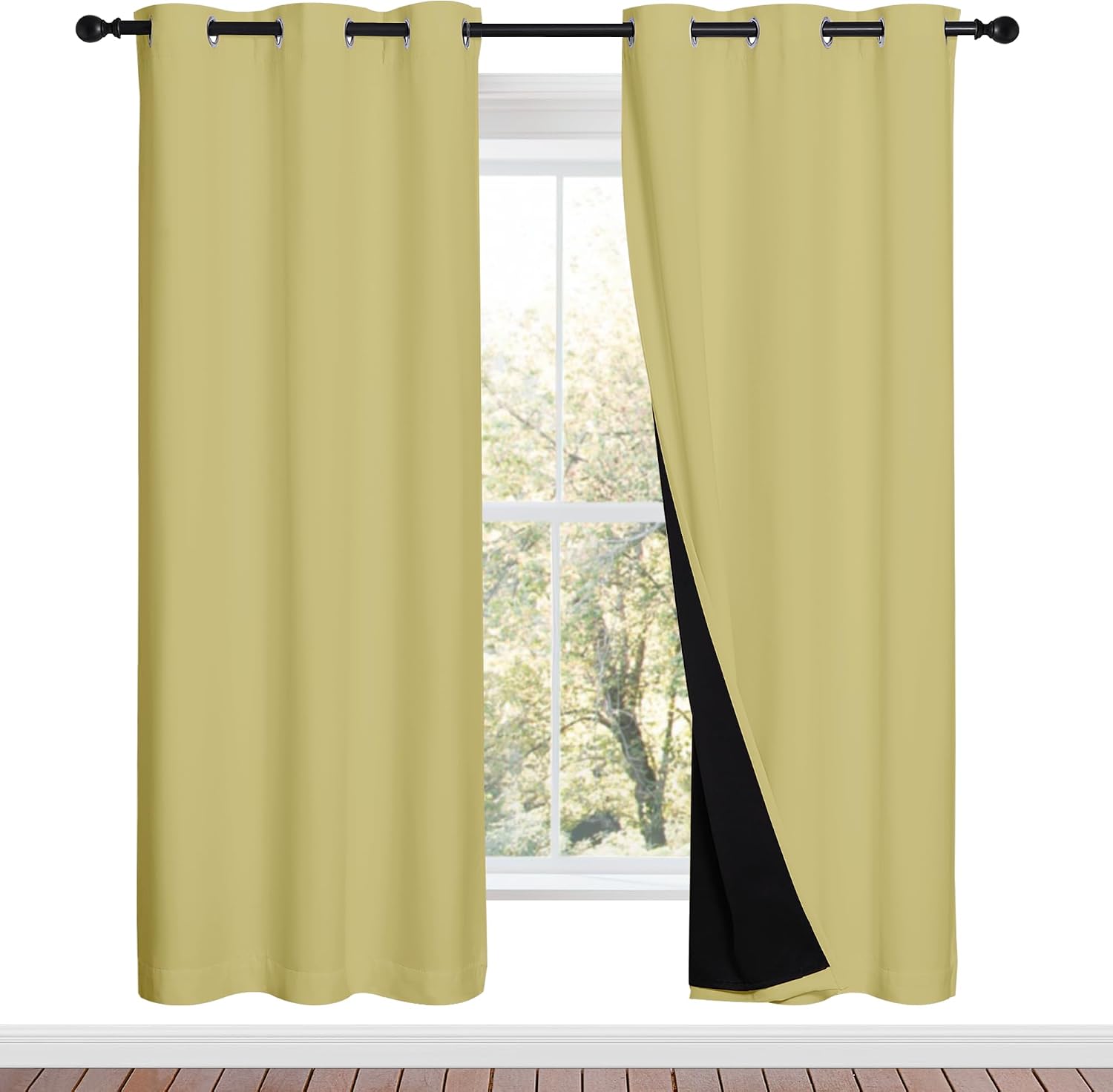 Nicetown Paler Yellow Full Shade Curtain Panels, Pair of Energy Smart & Noise Blocking Out Blackout Drapes for Dining Room Window, Thermal…
