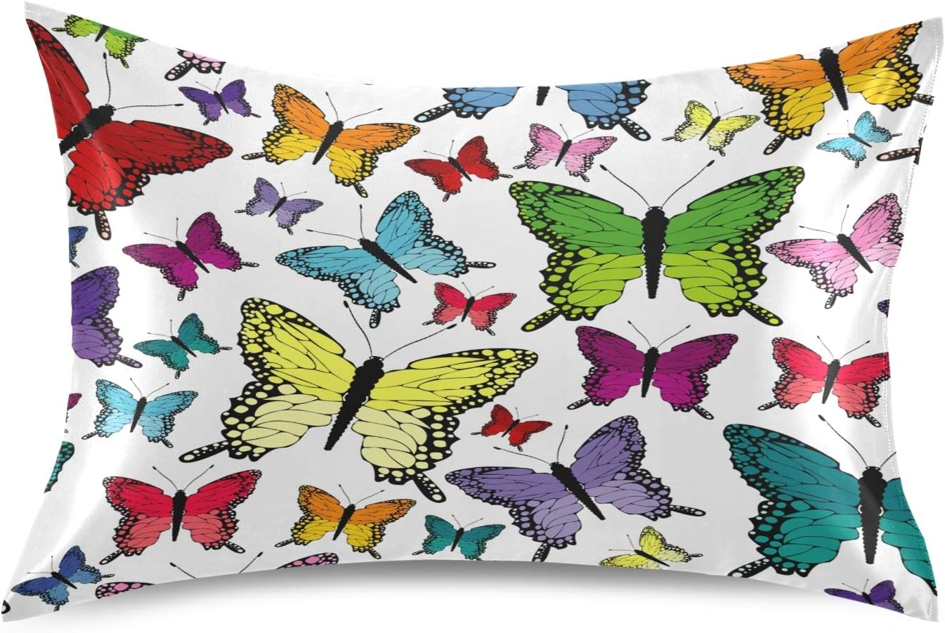 Blueangle Colorful Butterflies Satin Pillowcase for Hair and Skin Silk Pillowcase, Queen Size(20x30 inches) - Satin Pillow Covers with…