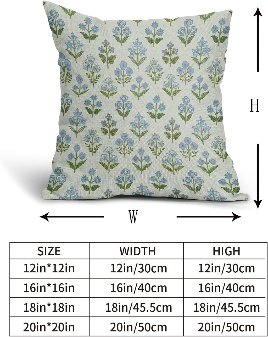 Blue Green Block Print Pillow Covers 24x24 Inch Set of 2, Vintage Floral Spring Decorative Throw Pillow Cases Boho Cushion Covers Rustic…