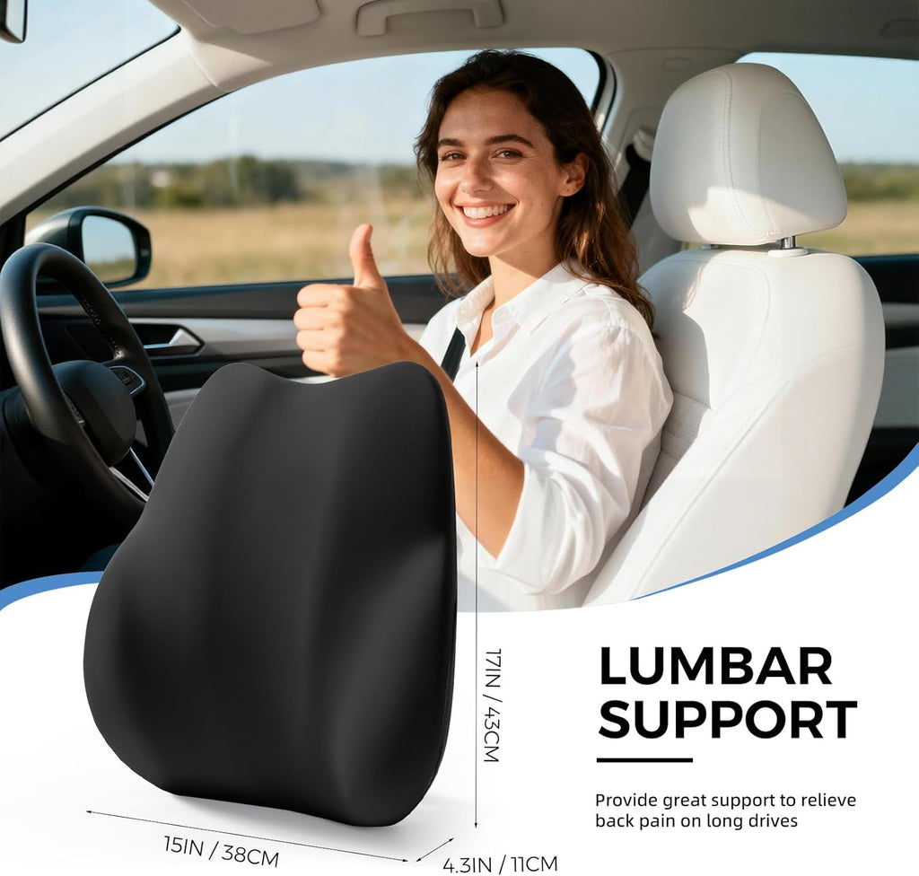 Bebas Lumbar Support Pillow for Car, Memory Foam Back Cushion for Driving, Ergonomic Lumbar Pillow for, Comfort Lower Back Support for Off…
