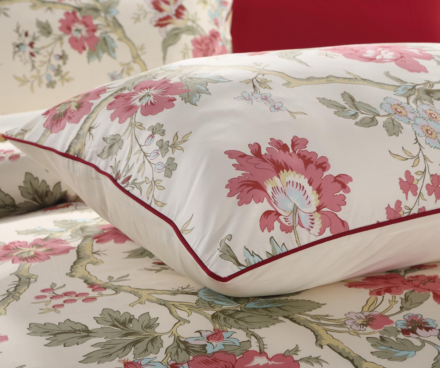 Winlife 100% Cotton Pillowcases Floral Printed Pillow Cases Set of 2 Red Flowers and Green Branches Leaf Pattern Pillow Cover King 20x36''…