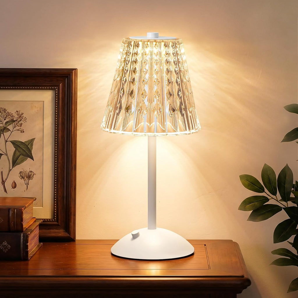 Nusogon Rechargeable Cordless Table Lamp, Touch Control Crystal Desk Lamp with 3500mAh Battery, 3 Color Dimmable LED Small Lamp for…