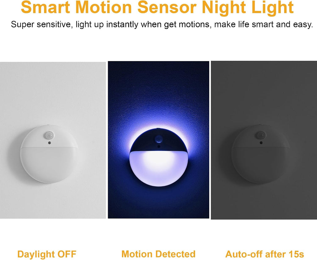 YUNLEX 2 Pack Blue Battery Night Light, Motion Activated Stick on Lights, 2.6" Small Travel Night Light, 3 Light Modes, Very Dim…