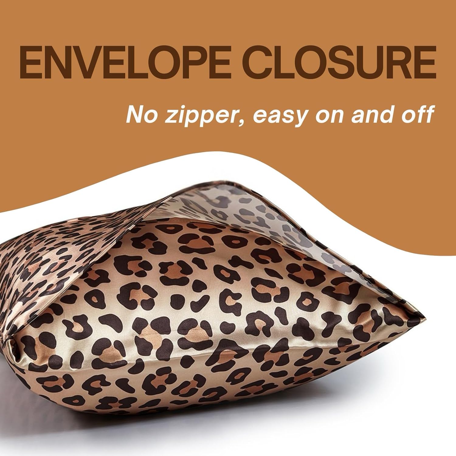 Lcbd Satin Pillowcase for Hair and Skin, Gold Leopard Printed Pillow Cases Set of 2, Queen Size Silk Satin Pillow Covers for Women with Env…
