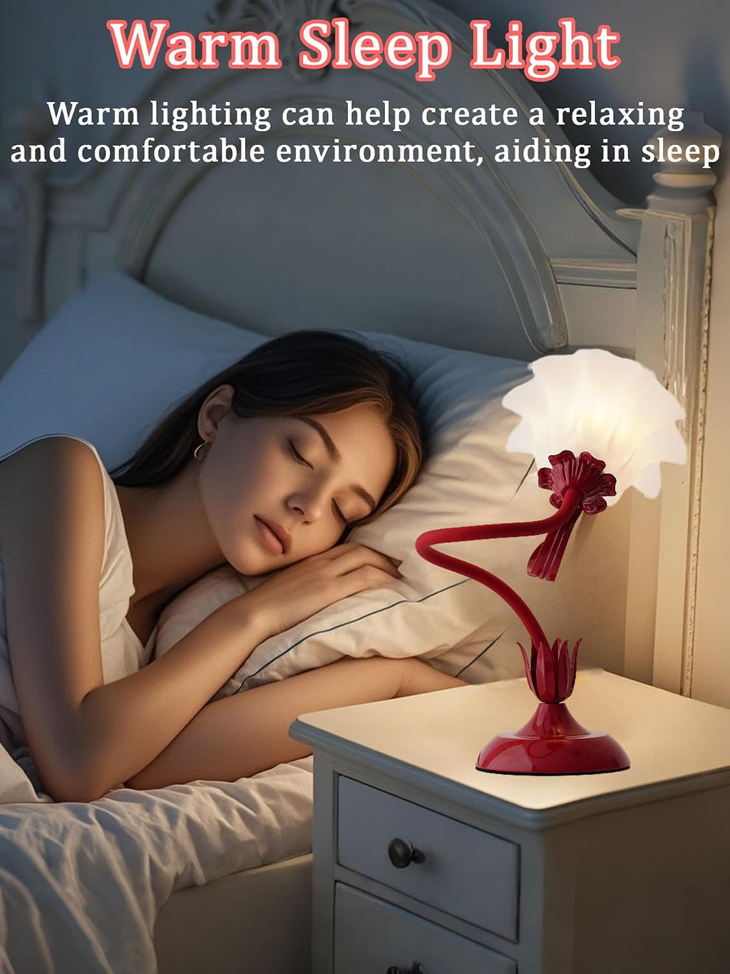 Aqdzcnf Flower Table Lamp, LED Reading Light Bedside Vintage Flower Night Light,3 Colors Modes Kawaii Bedside Lamps Decor, Living Room Bedroo…