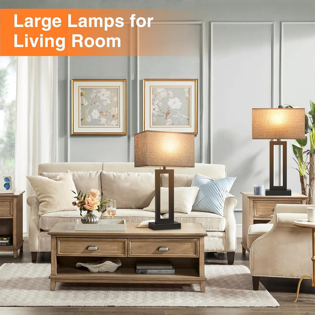 Seealle 22" Tall Living Room Lamps for Night Stands - Touch Bedside Lamp with USB C+A, 3 Way Dimmable Bedroom Lamps for End Tables Set of…