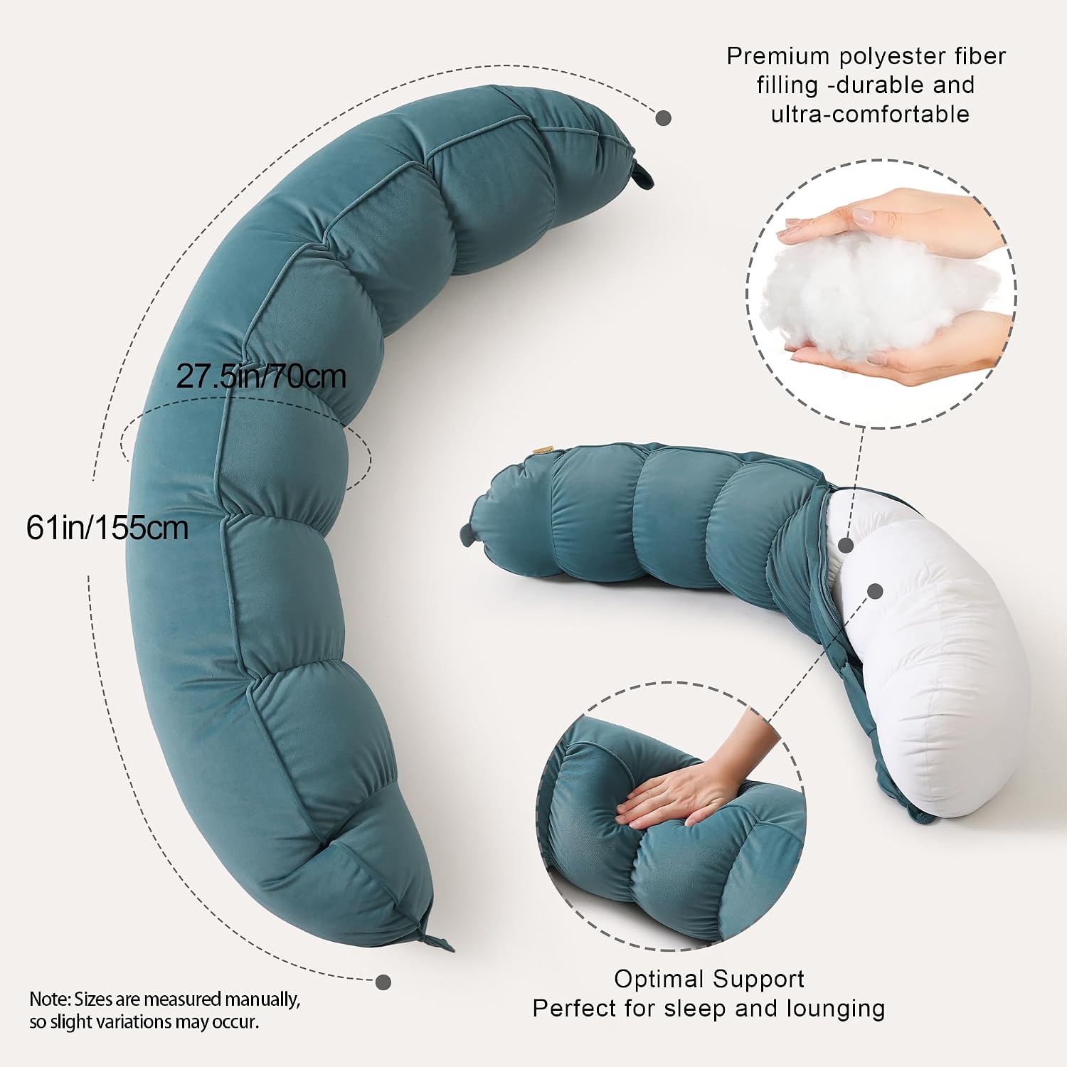 Peallow(Pat. Pend) – Long Round Body Pillow for Adults, Bolster Pillow for Sleeping, Soft and Supportive Pillow for Sleeping & Lumbar…