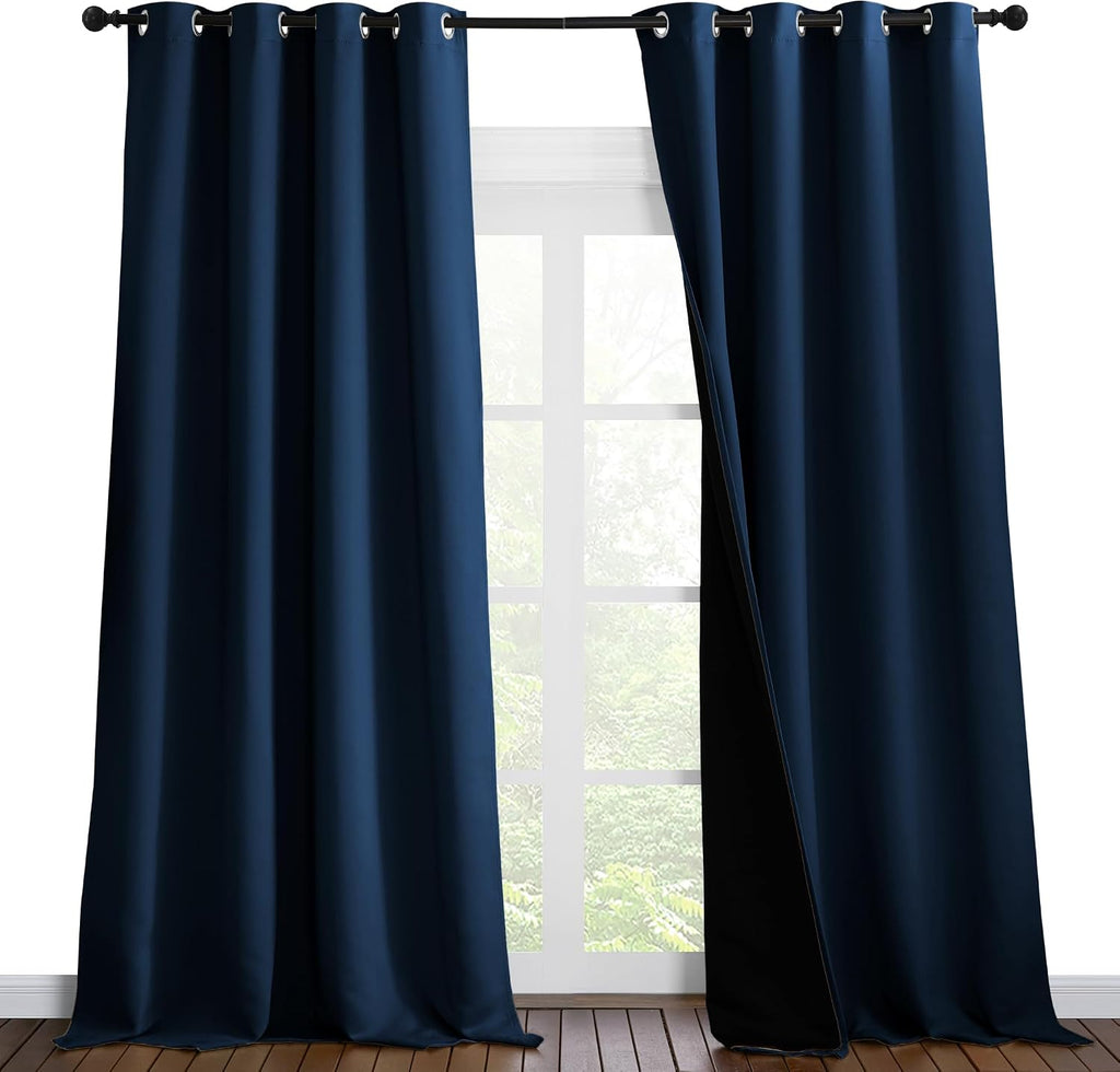 Nicetown 100% Blackout Blinds, Laundry Room Decor Window Treatment Curtains for Large Patio Sliding Door, Thermal Insulated Moroccan Blue C…