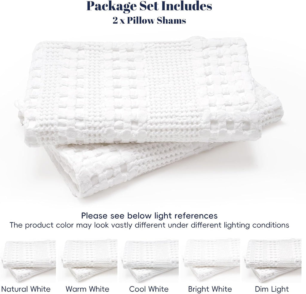 Phf 100% Cotton Ruffle Waffle Weave Euro Sham Covers, 2 Pack 26" x 26" Bed Pillow Covers for Elegant Home Decor, No Filling, Luxury Aesthet…