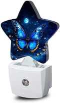 Snowmolle Blue Butterfly Moon Dusk to Dawn Star Night Light, Starry Sky Smart Sensor Nightlight for Bedroom Kitchen Hallway Stairs, Plug-in E…
