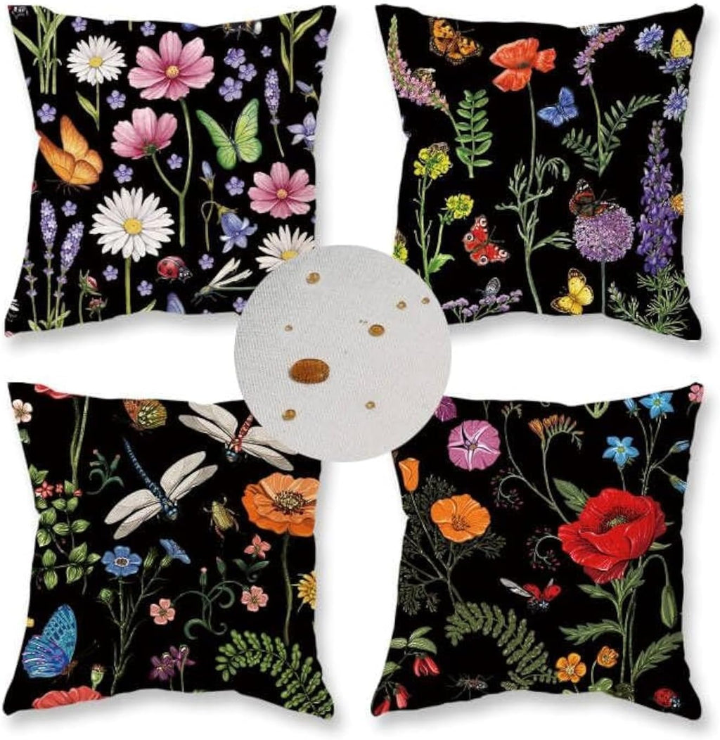 ONWAY Outdoor Waterproof Spring Summer Pillow Covers 18x18 Inch Set of 4 Floral Farmhouse Throw Pillows Decorative Cushion Cases for…