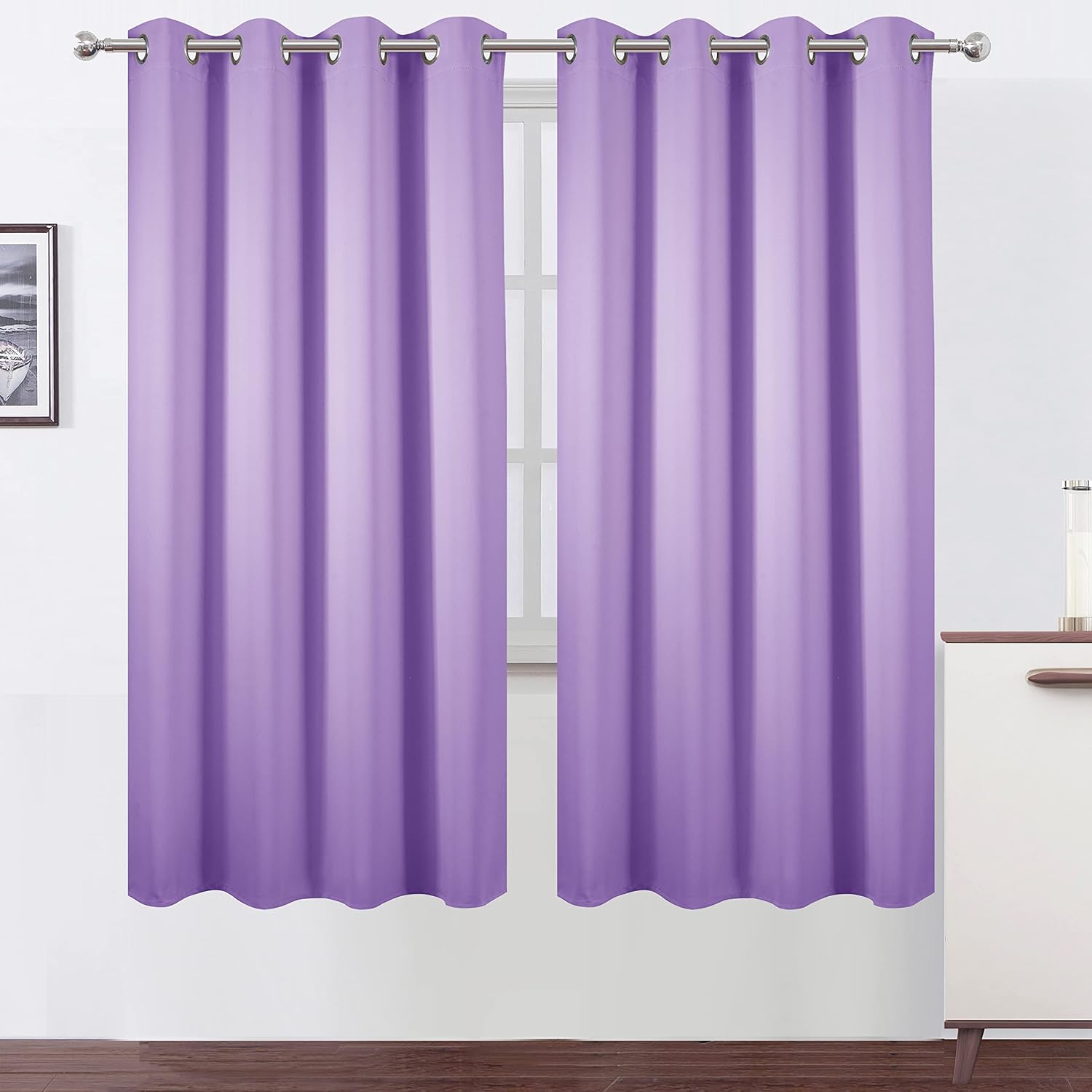 Lemomo Lavender Thermal Blackout Curtains/52 x 72 Inch/Set of 2 Panels Room Darkening Curtains for Bedroom 72 Inch silver