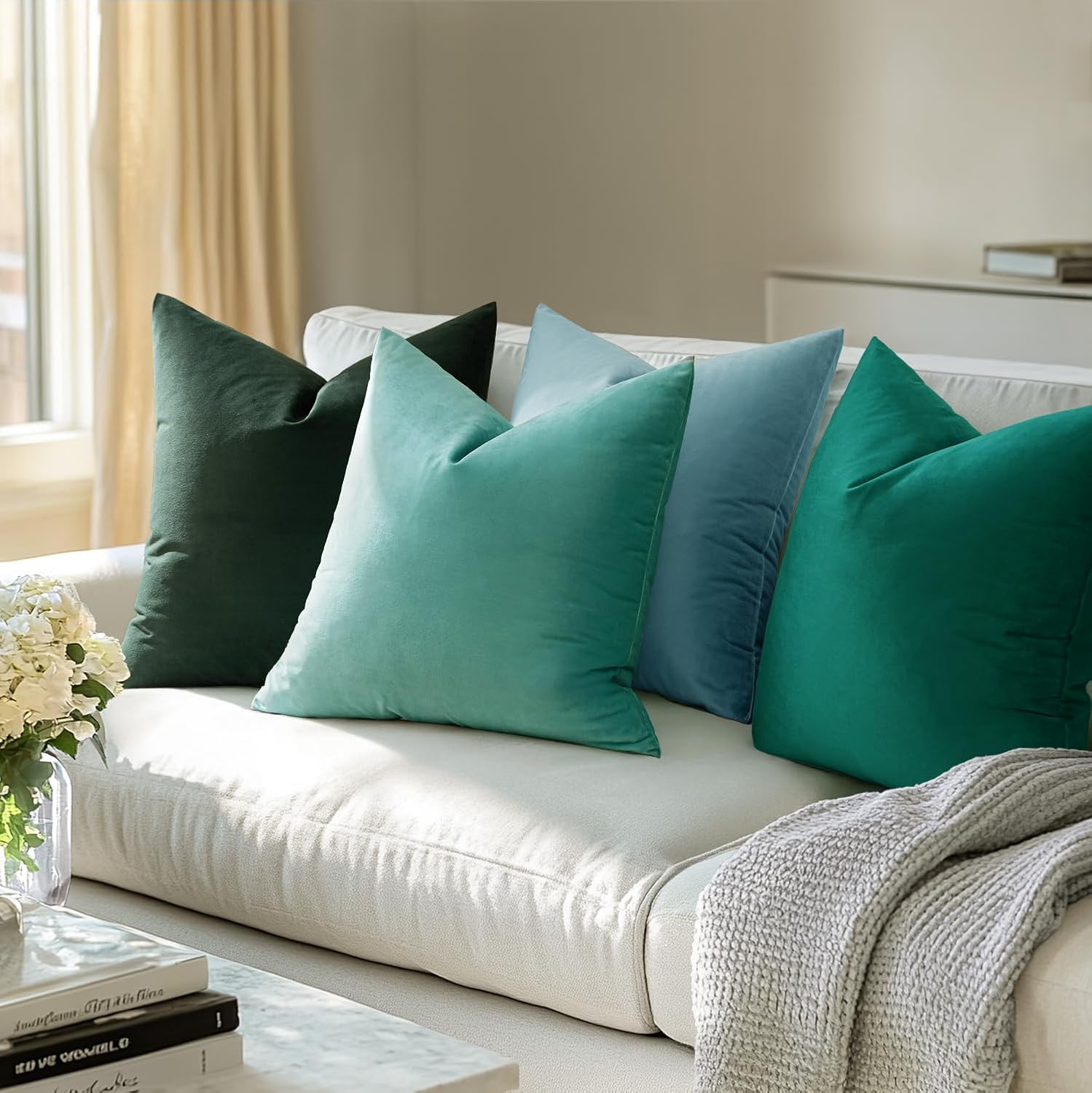 Miulee Velvet Throw Pillow Covers 16x16 Inch, Pack of 2 - Aqua Green, Soft Solid Decorative Pillow Covers Cushion Cases Modern Luxury Home…