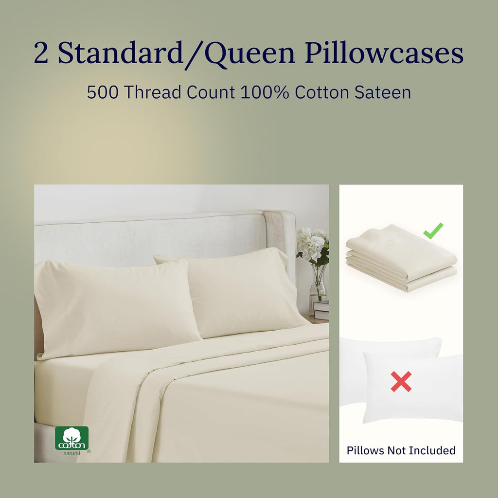 CALIFORNIA DESIGN DEN Soft & Silky 500 Thread Count 100% Cotton is Cool & Smooth, 2 Pillowcases Standard Fits Standard & Queen Pillows…