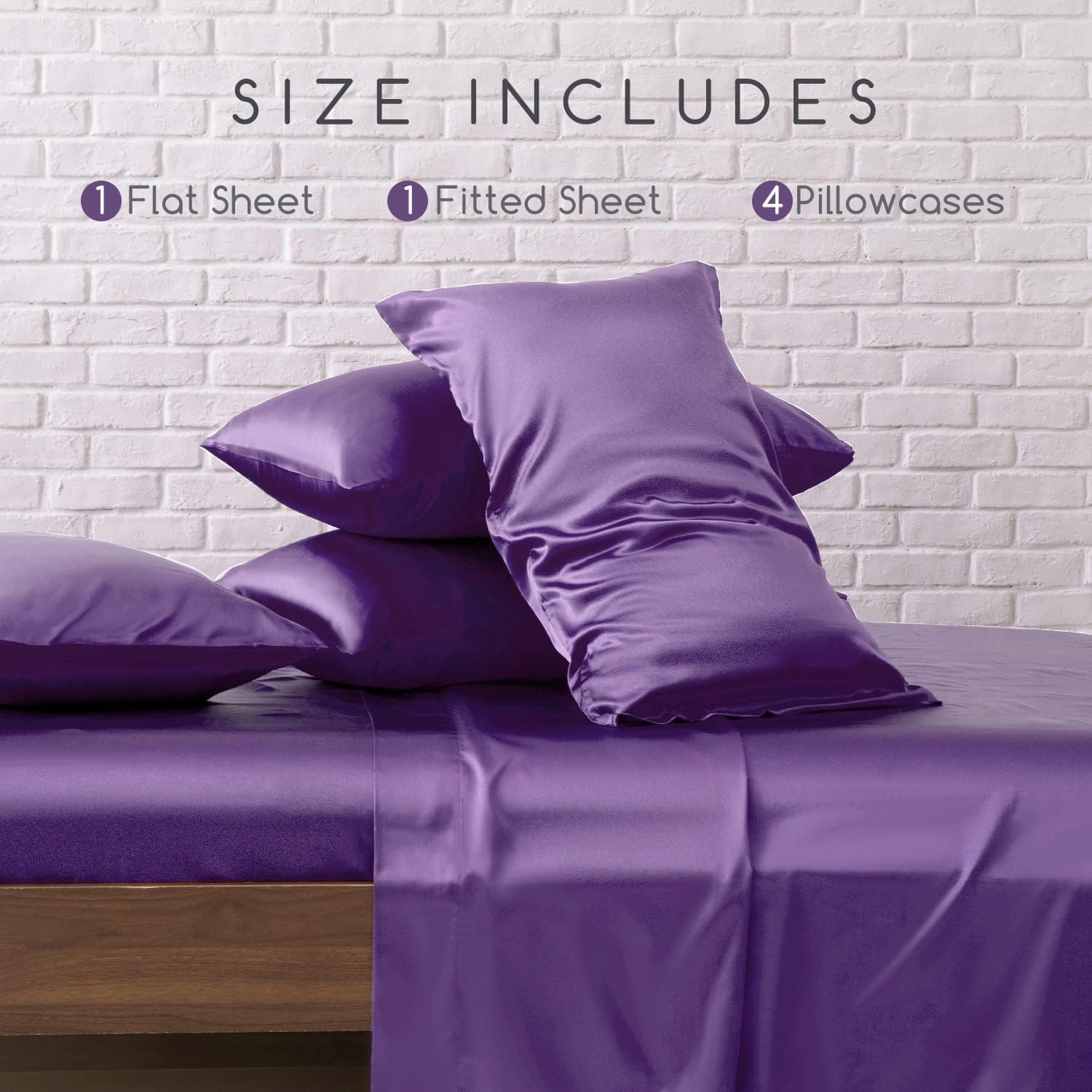 MR&HM Satin Bed Sheets, Queen Size Sheets Set, 6 Pcs Silky Bedding Set with 15 Inches Deep Pocket for Mattress (Queen, Lavender) 6 Pcs…