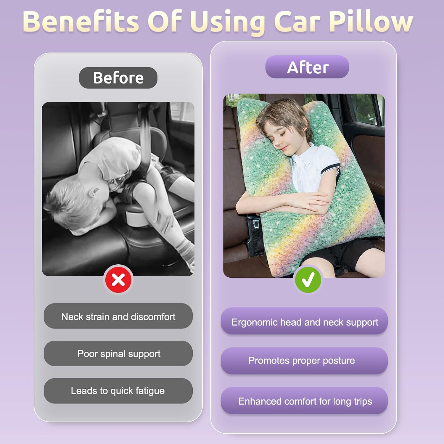 Car Pillow for Kids Travel Pillow with Adjustable Strap, Kids Floor Pillows Cushions for Adults and Children to Support Head and Body…