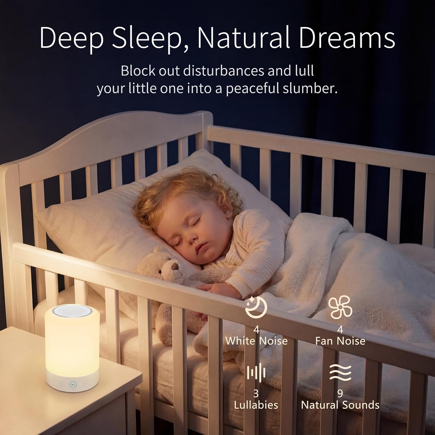 Kipcush® Night Lights, White Noise Machine – 20 Non-Looping Sleep Sounds, Rechargeable Battery, Touch Control