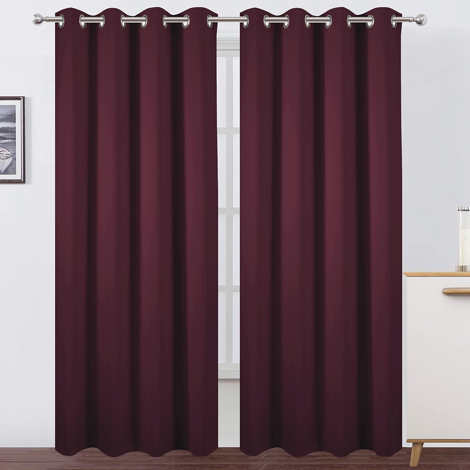 Lemomo Blackout Curtains 66 x 95 inch/Burgundy Red Curtains Set of 2 Panels/Thermal Insulated Room Darkening Bedroom Curtains 95 inch Red