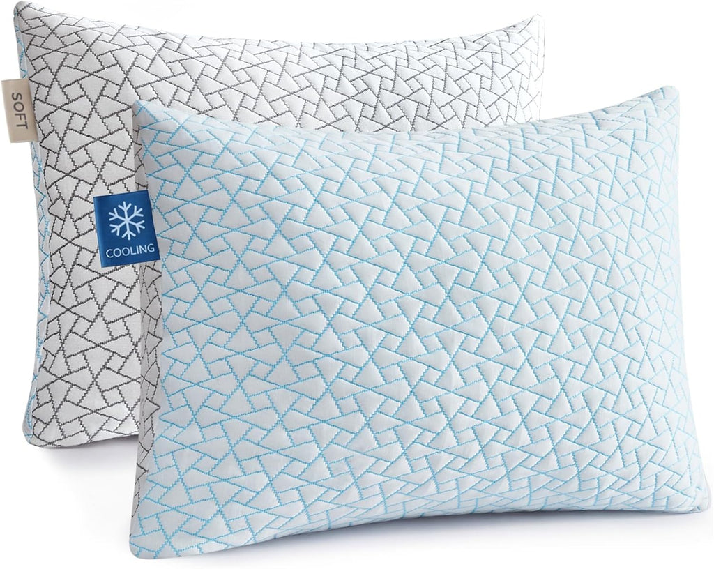 Alkyonos Cooling Pillow for Sleeping:Adjustable Shredded Memory Foam Bed Pillow, Queen Size Set of 2 with Ice Cover, Breathable &…