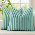 decorUhome Summer Cozy Faux Fur Throw Pillow Covers 24x24 Set of 2 Decorative Soft Plush Striped Modern Farmhouse Boho Couch Euro Sham Pill…