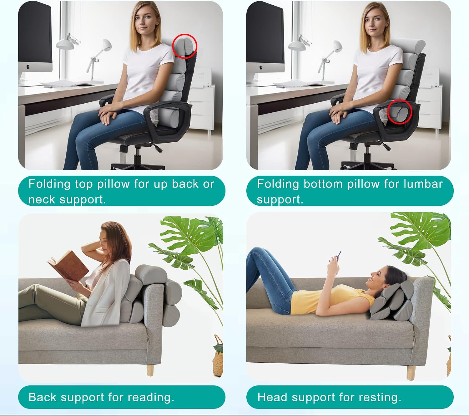 Givanlee Ergonomic Lumbar Support Pillow for High Back Office Chair - Adjustable 6 Semicircular Back Cushion with Breathable Mesh Cover, Spi…