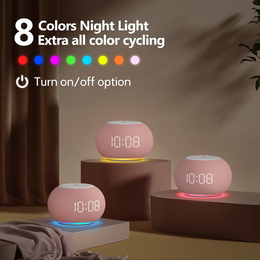 Reacher Auto Dimmable Sound Machine Alarm Clock with Night Lights, 20 Soothing Sounds, Sleep Timer, Precise Volume Control, Cute White…
