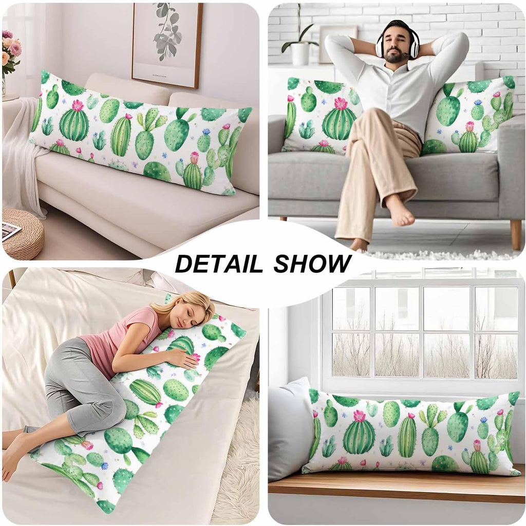 Cactus Body Pillow Pillowcase, Floral Cactus Green Farmhouse Body Cushion Covers Large Body Pillow Cases, 20x54 Inch Bedding Pillow…