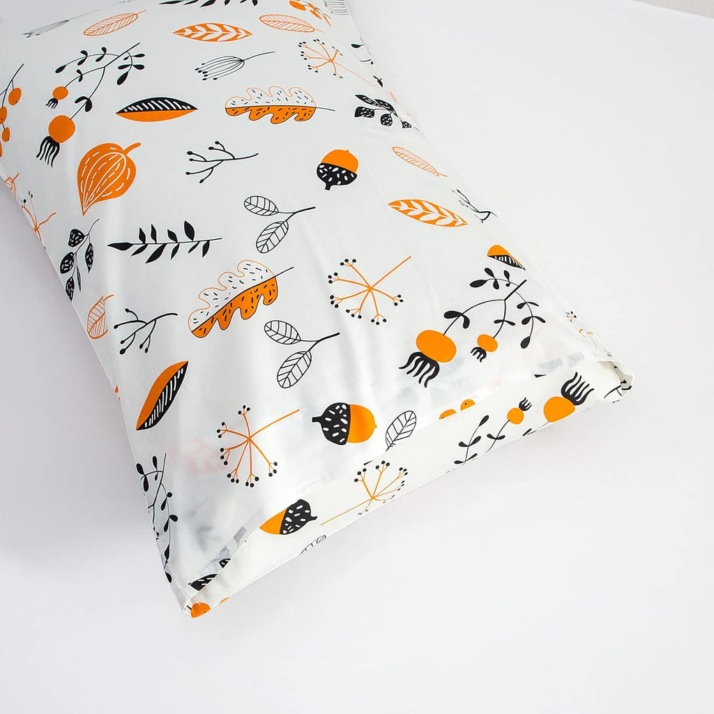 YuHeGuoJi Floral Pillow Cases Set of 2 Queen 100% Cotton Orange White Pillow Covers Decorative Botanical Pillow Encasement Fall Winter Flow…